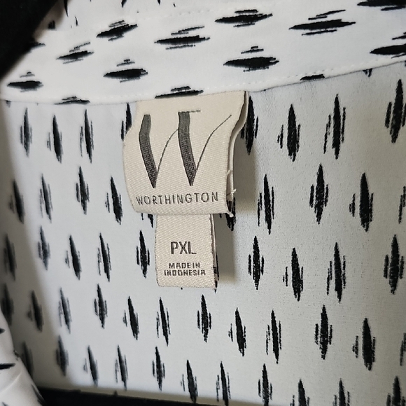 Worthington Relaxed Slouchy Black and White Button Down Long Sleeve Shirt PXL - Picture 3 of 8